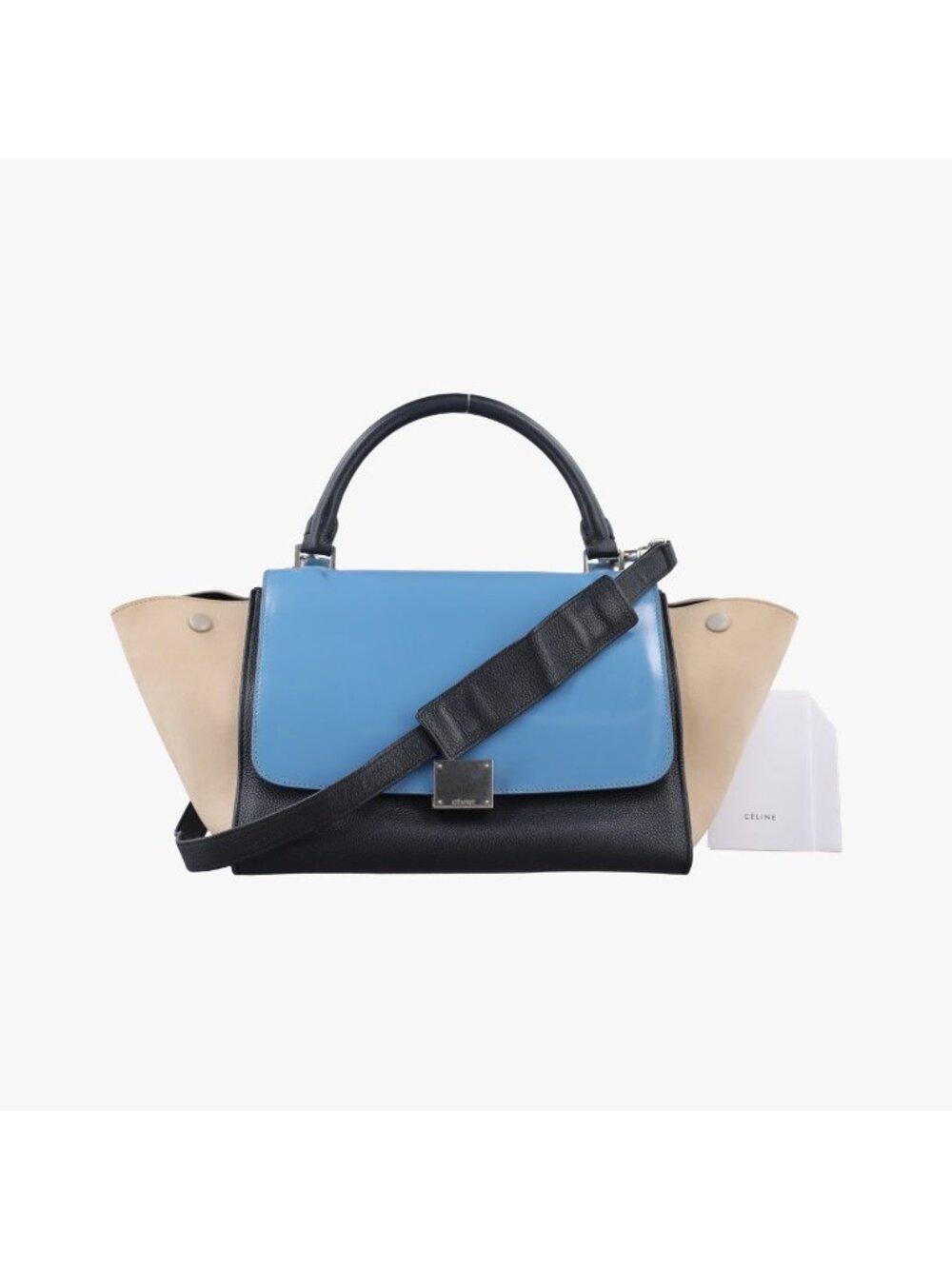 Celine Trapeze Blue Black Beige Leather Handbag